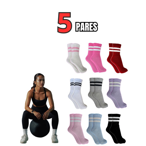 Kit 5 Pares Meia Feminina Cano Medio para Academia Aeróbica Confortável Esportiva Algodão Veste do 36 ao 41