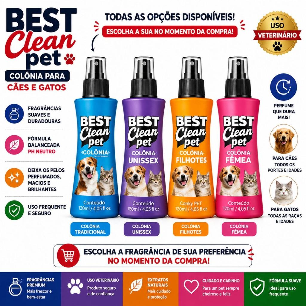 Colônia Best Clean Pet 120ml Unissex para cães e gatos
