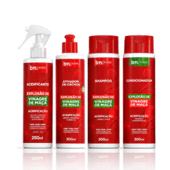 Duo Shampoo e Condicionador + Acidificante + Ativador de Cachos Explosão de Vinagre de Maça 300ml