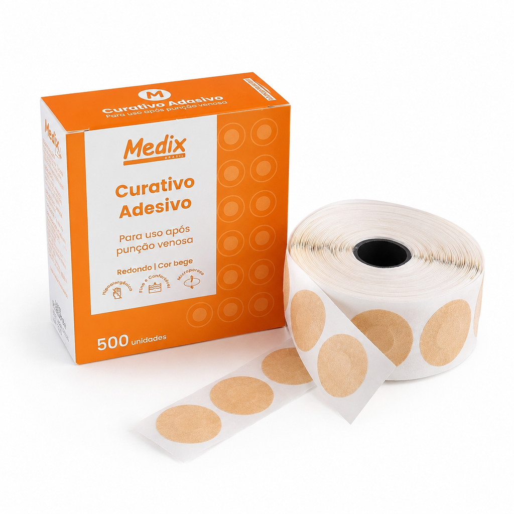 Curativo Redondo Adesivo Medix Estanca Sangue C/500 Bege
