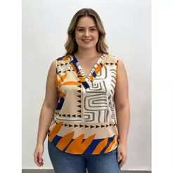 Blusa Regata Duna Estampado/Liso Plus 46-50 estilo básico