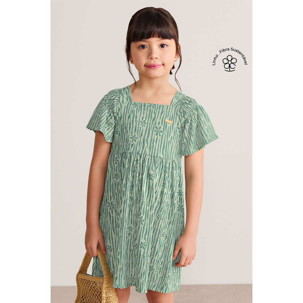 Vestido Infantil Menina Malha Linho Flor Colorittá Verde