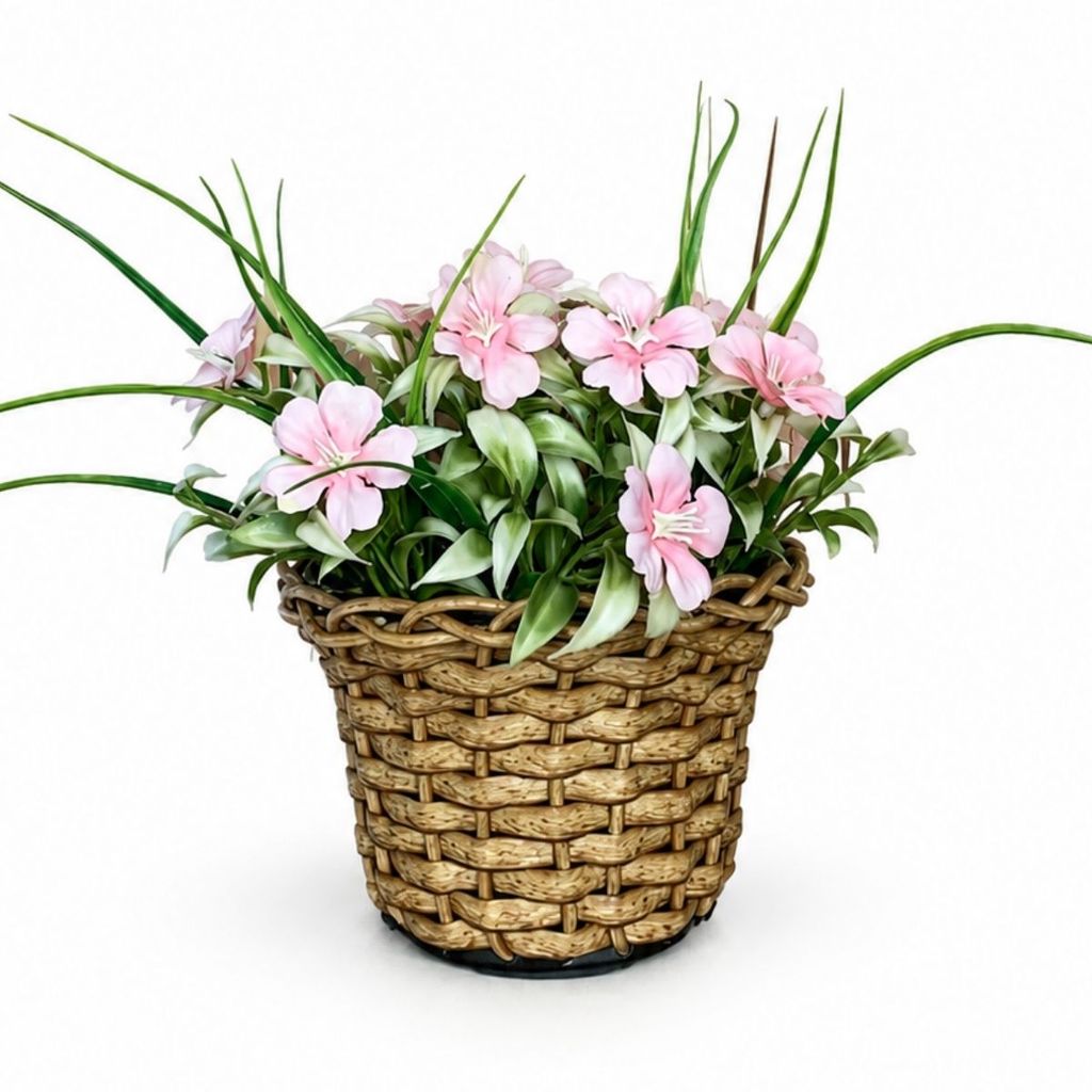Arranjo de Flores do Campo Artificial em Cachepô Trançado