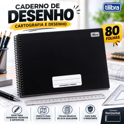 Caderno de Desenho Cartografia Tilibra 80 Folhas - Preto
