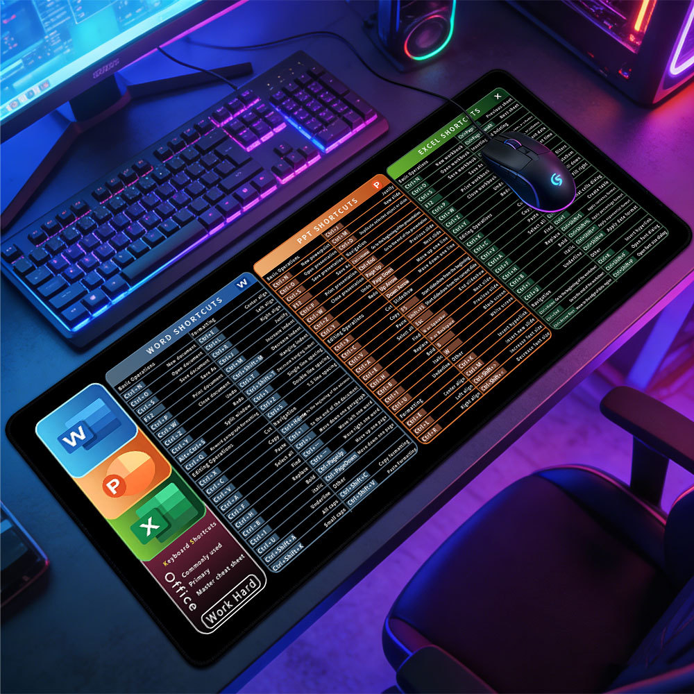Mouse Pad Gamer Extra Grande Atalhos Excel Tapete Mesa Escritório Trabalho Base Antiderrapante Bordas Costuradas