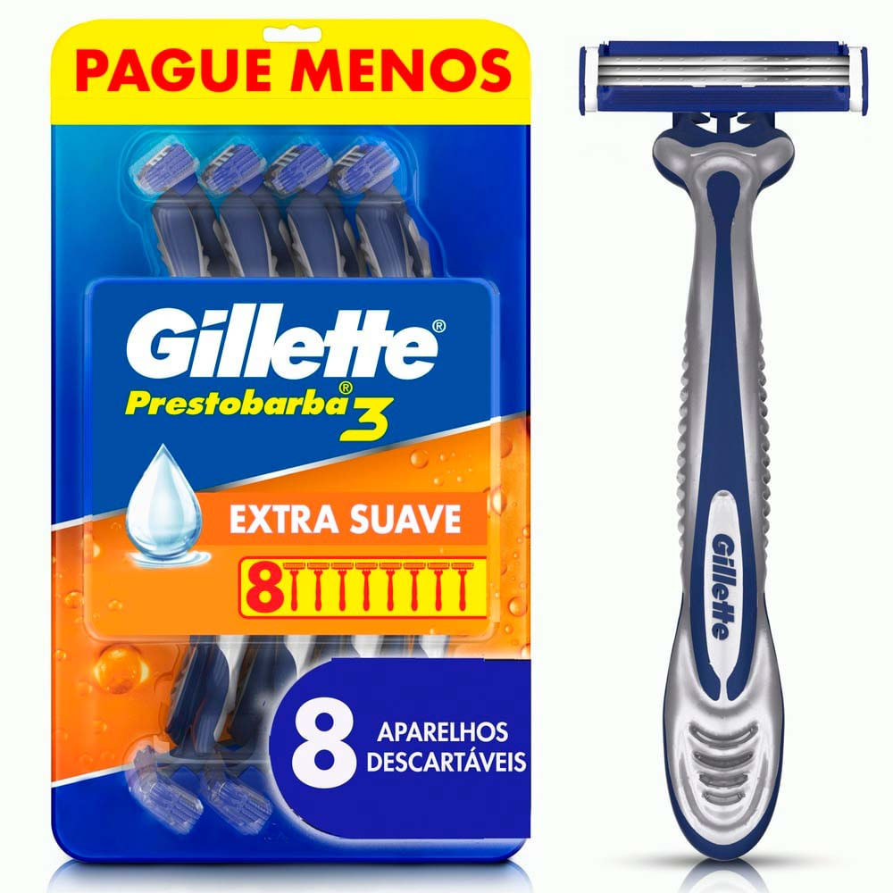 Aparelho de Barbear Descartável Gillette Prestobarba3 Leve 8 Pague 6 Unidades