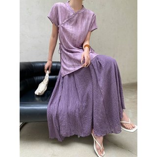 Grande feminino atmosfera principal terno roxo Irregular camisa saia terno de duas peças feminino estilo nacional reduçã