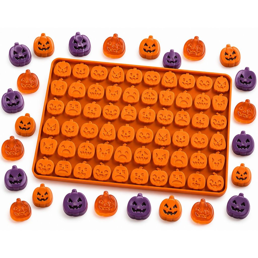 Forma de Silicone Halloween Abóbora 60 Cavidades Para Chocolate, Doces, Gelo e Confeitaria Festa