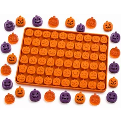 Forma de Silicone Halloween Abóbora 60 Cavidades Para Chocolate, Doces, Gelo e Confeitaria Festa