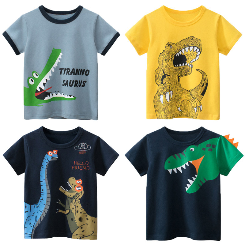 Meninos puro algodão camiseta 2026 verão bebê dos desenhos animados dinossauro Casual fino solto crianças em torno do pe