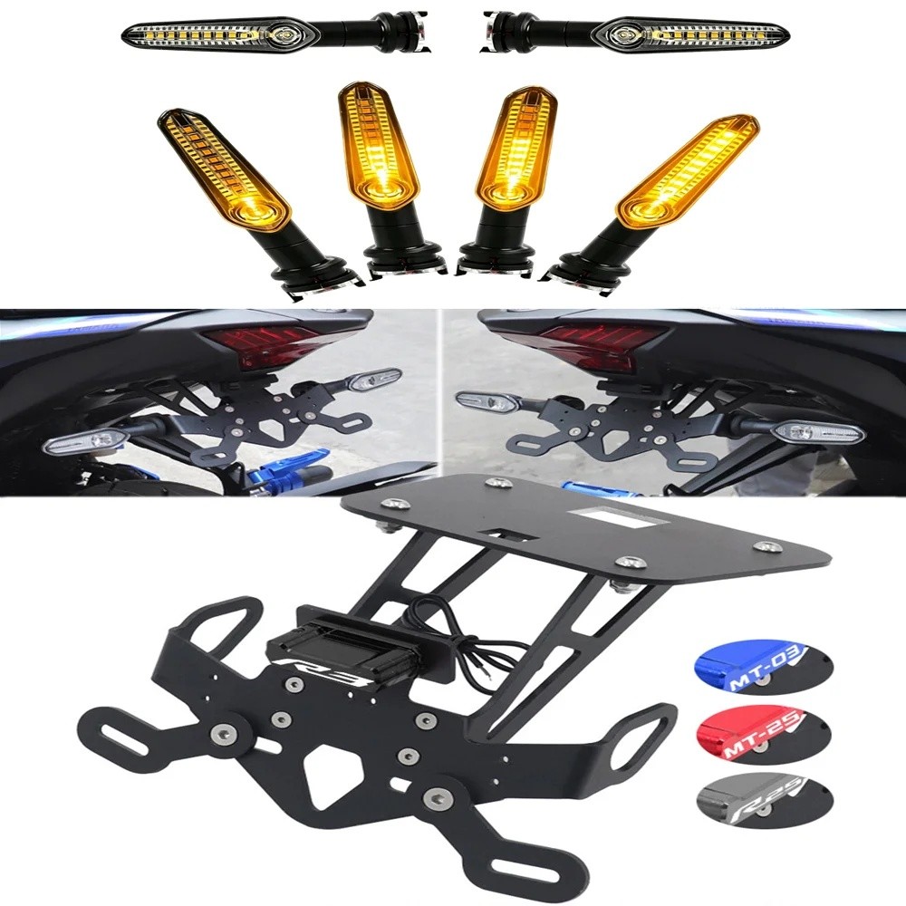 Para YAMAHA MT03 MT25 YZF R3 R25 2015-2025 Suporte Da Placa De Licença Motocicleta Traseiro LED Sinais Volta Luzes