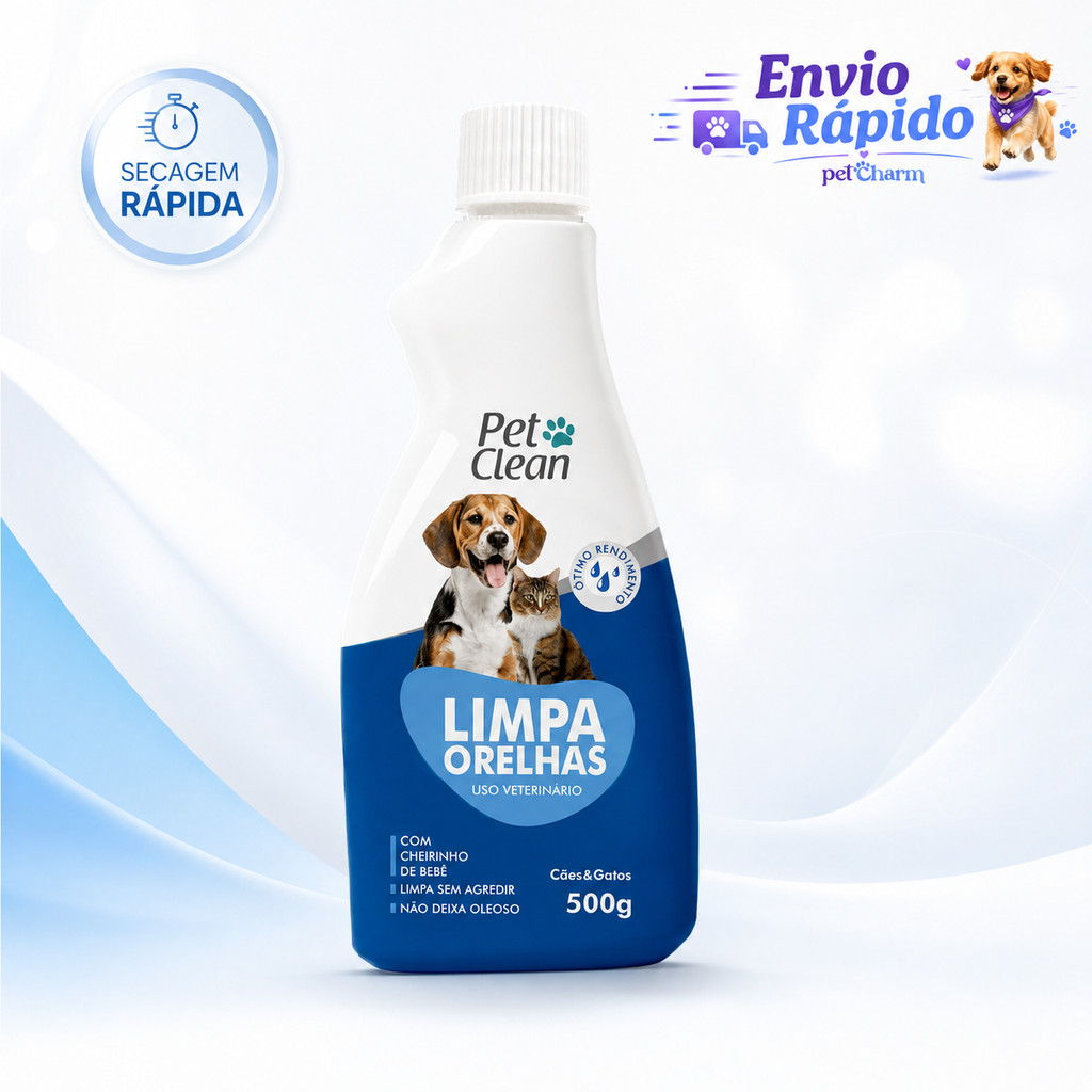 Limpador de Orelhas Pet Clean 500ml para Cachorro e Gatos Limpa Ouvidos
