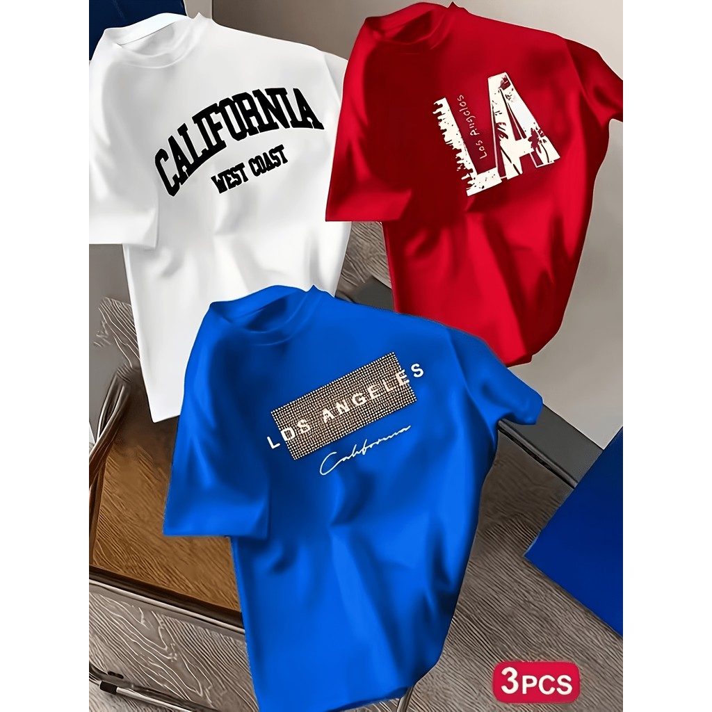 camiseta oversized letras KIT 3 Camiseta unissex Estampada letras paises 100% Algodão Confortável