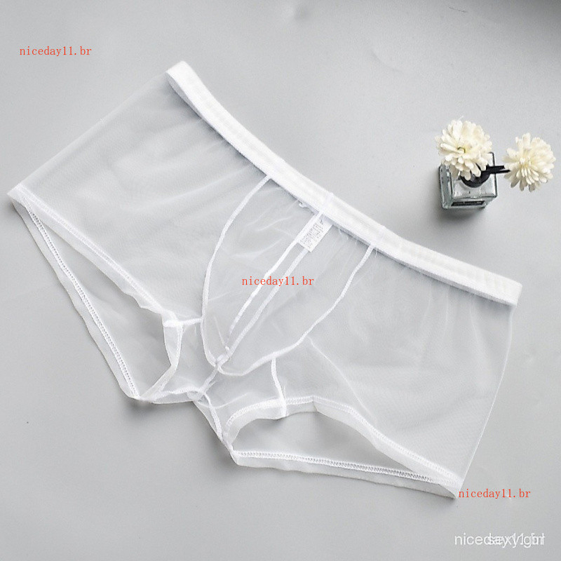 Roupa íntima de gaze ultra-fina, roupa íntima masculina respirável, cuecas boxer masculinas transparentes e sensuais LEN