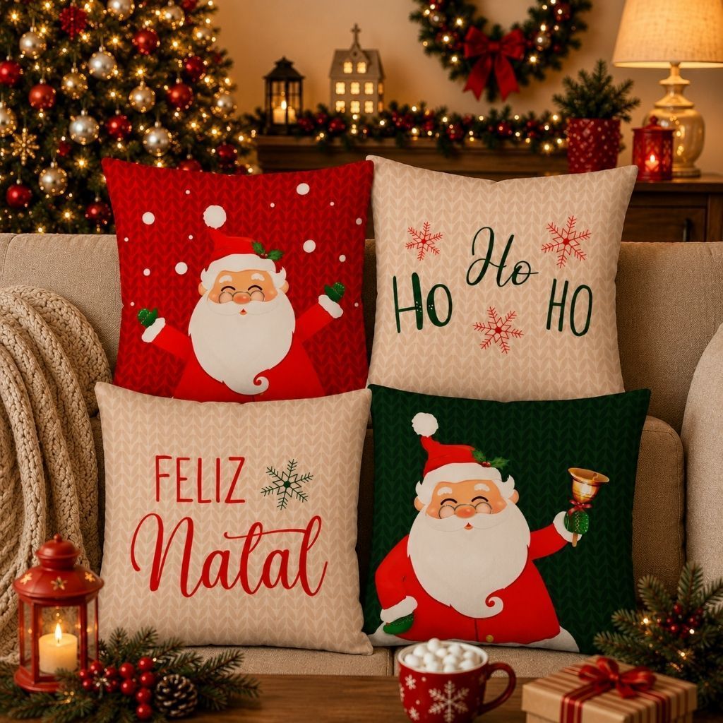 CAPAS NATALINAS Kit com 4 Capas para Almofada Decorativas 45X45 cm