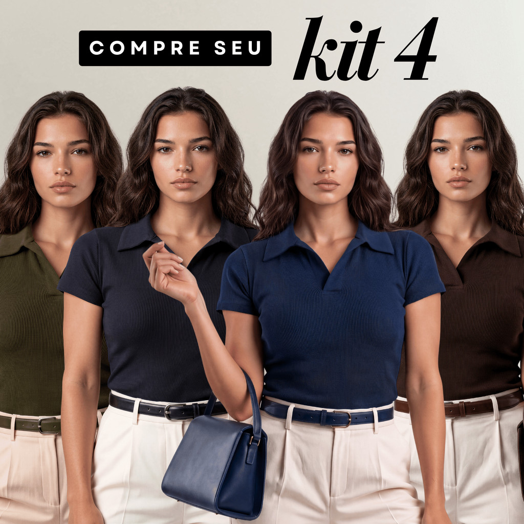 Kit 4 Blusa Feminina Gola Polo Ribana Canelada Elegante Casual Estilosa