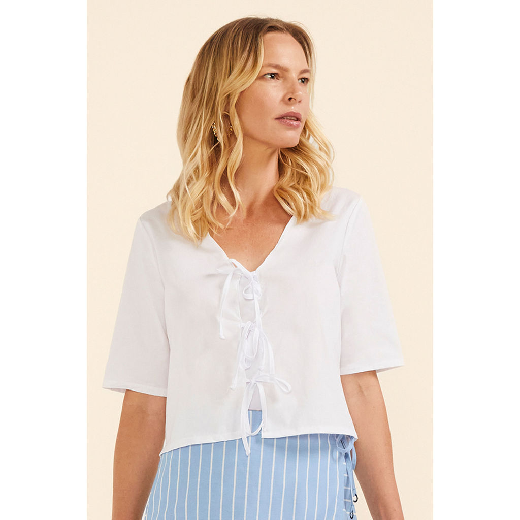 Blusa Feminina Com Laços Frontais Marialícia Branco
