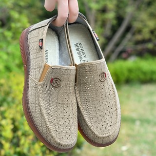 Velho pequim sapatos de pano respirável primavera outono masculino deslizamento-On antiderrapante tendão de carne sola m
