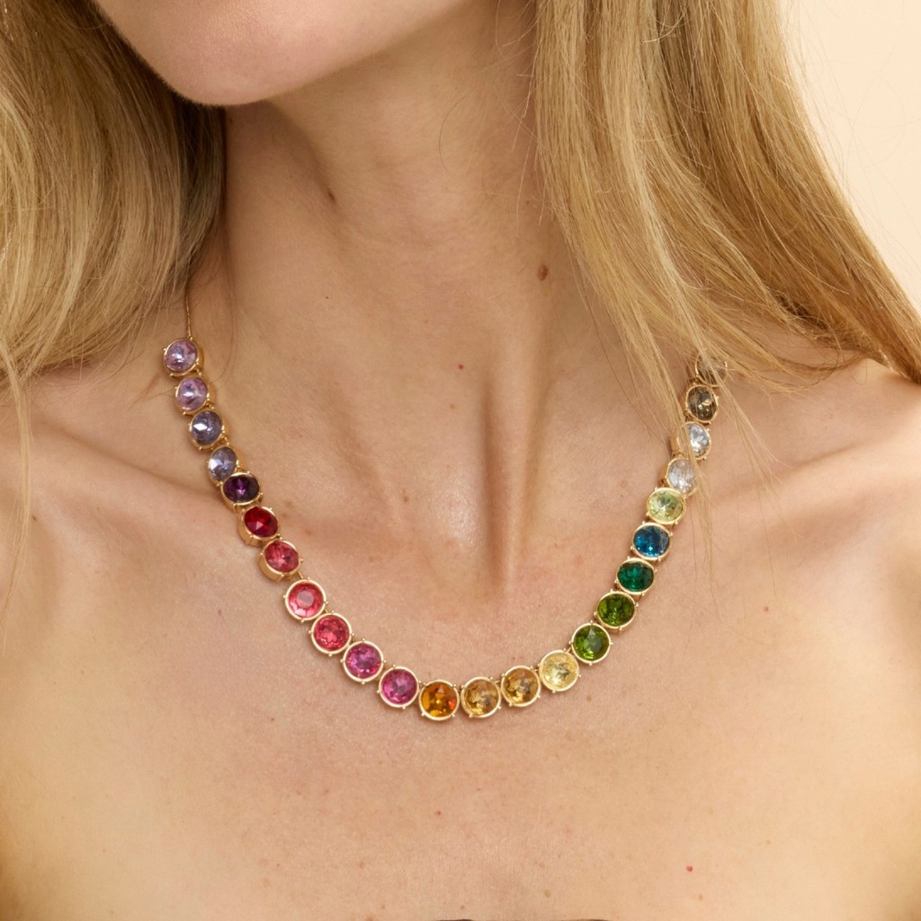 Gargantilha de Zircônia Colorida Corrente Cravejada Redonda Brilhante e Elegante Presente Feminino