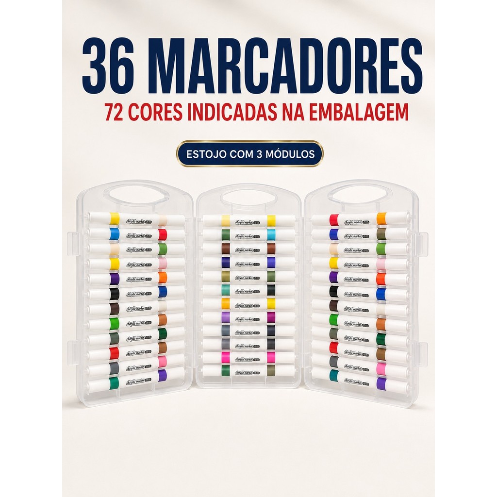 Kit 36 Canetas Marcador Acrílico Dupla Ponta 72 Cores 