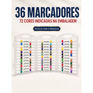 Kit 36 Canetas Marcador Acrílico Dupla Ponta 72 Cores 