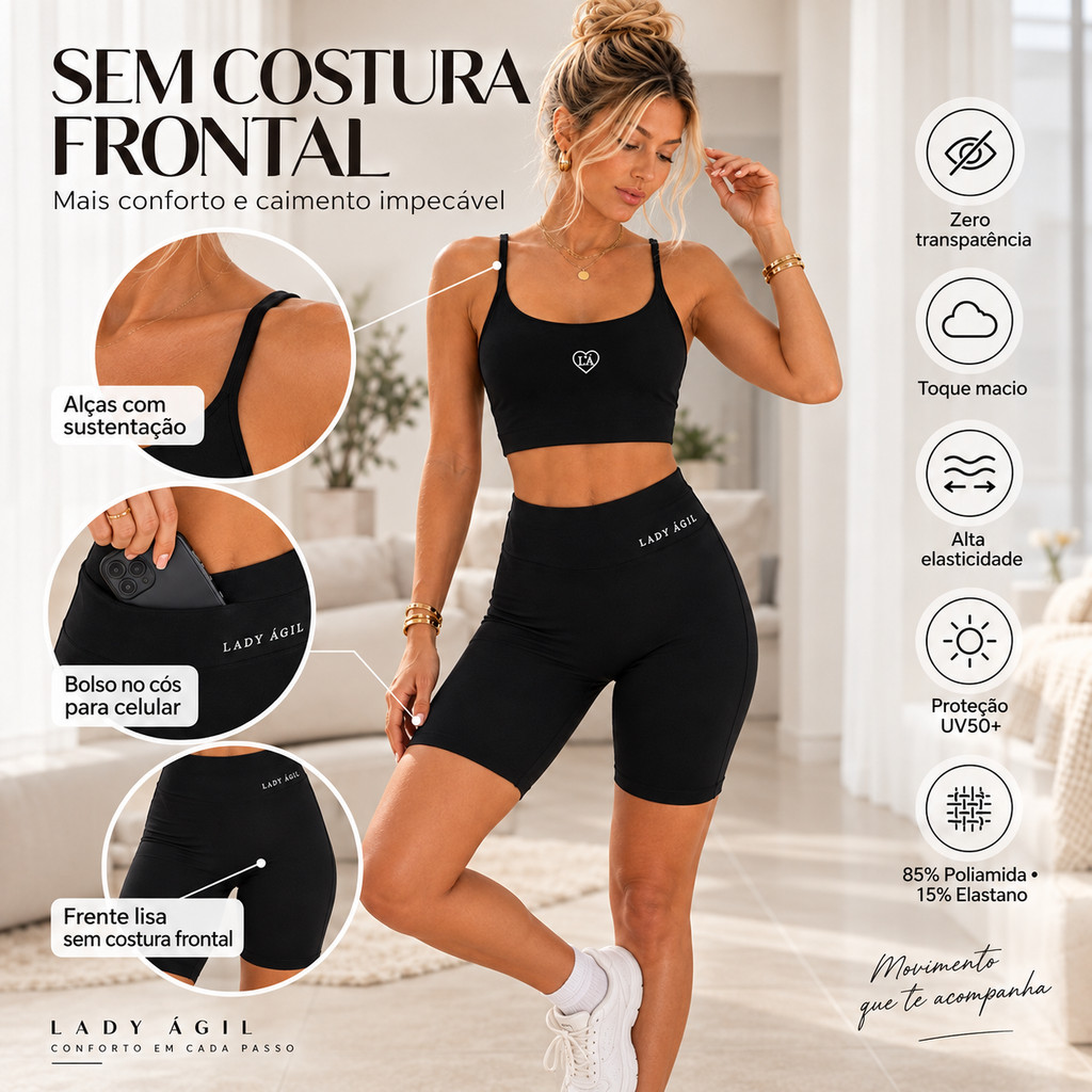 Conjunto Academia Corrida Treino Poliamida Zero Transparência shorts e Top de Alça