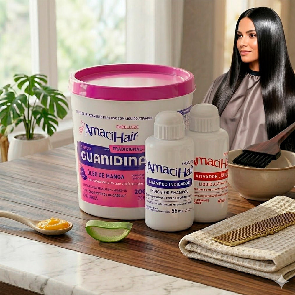 Kit Creme de Relaxamento AmaciHair Tradicional à Base de Guanidina e Óleo de Manga · foto 2