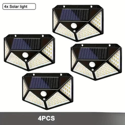 1/2/4 PCS Luminária Parede Solar 100 Leds Com Sensor de Movimento Jardim Externa Prova D'água Casa
