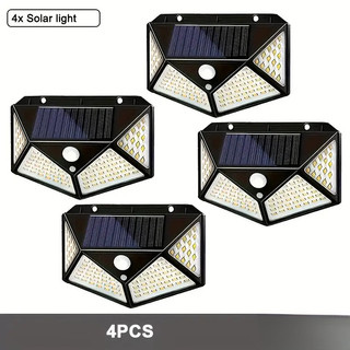 1/2/4 PCS Luminária Parede Solar  100 Leds Com Sensor de Movimento Jardim Externa Prova D'água Casa