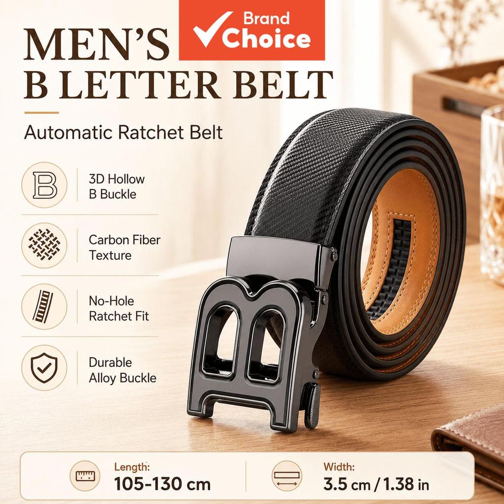 Cinto De Catraca Automático Masculino , Textura De Fibra De Carbono , Couro Ajustável , Casual , 3d , Oco , Fivela B , P