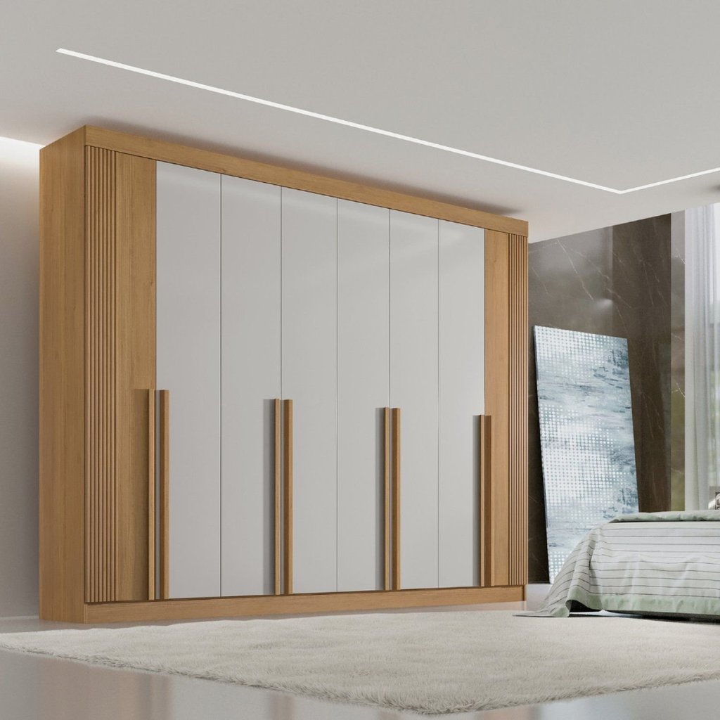 Guarda-Roupa Casal 100% MDF 8 Portas 8 Gavetas Imperio Ripado Cinamomo/Off White Cinamomo/Off White