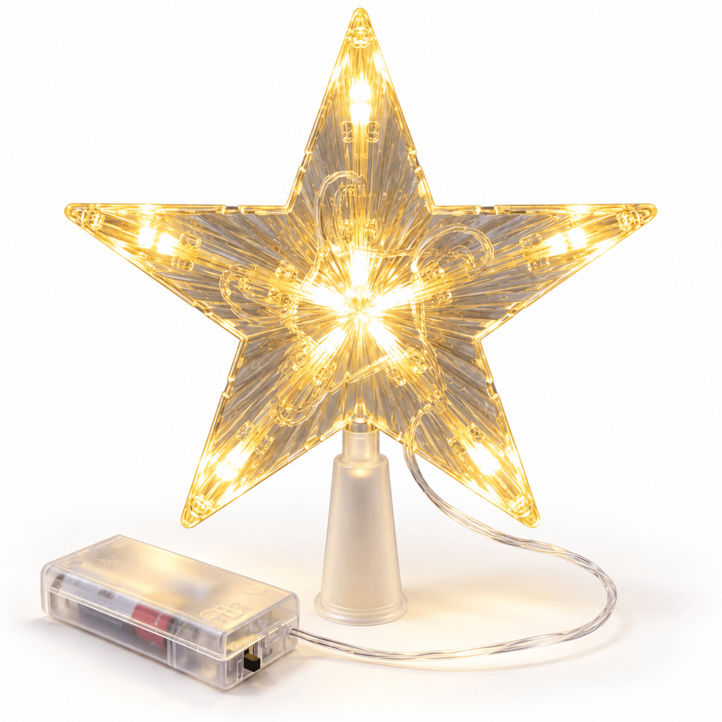 Estrela LED Ponteira de Árvore Natalina Iluminada Cristal Decoração