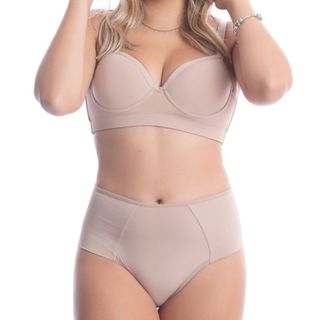 Conjunto Reforçado Sutiã Sustentação Bojo e Calcinha Cós Alto Microfibra Lateral Dupla