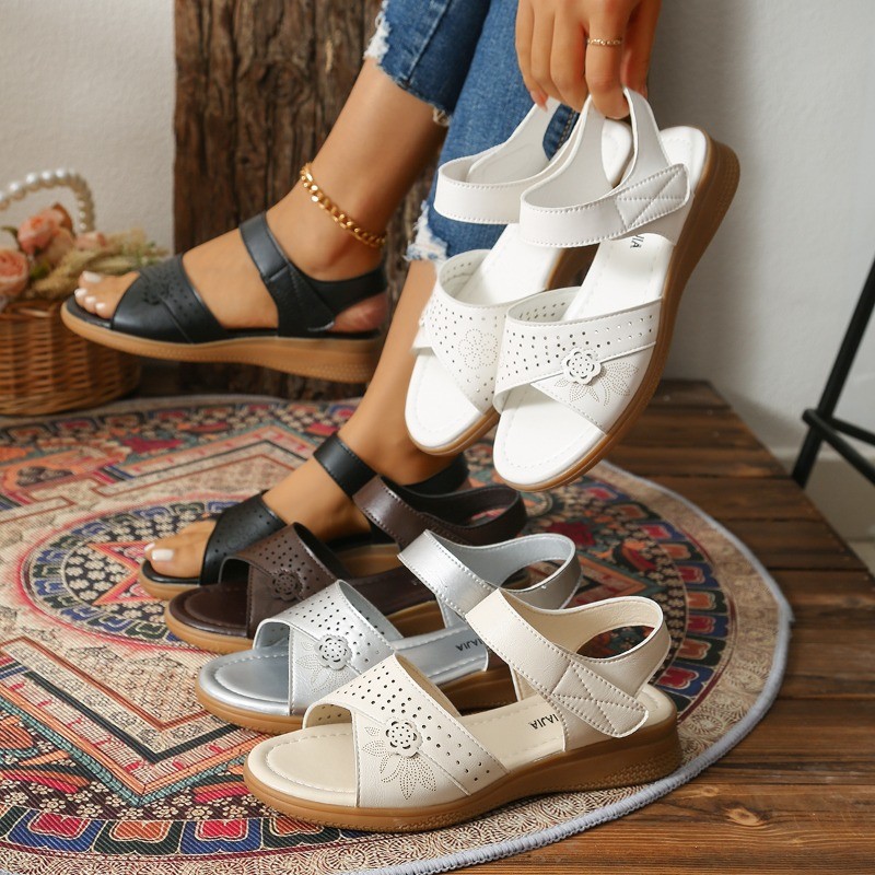 Verão Sapatos Femininos Prata Sola Grossa Sandálias Femininas Confortáveis Oco Para Fora Antiderrapante Plataforma Sandl