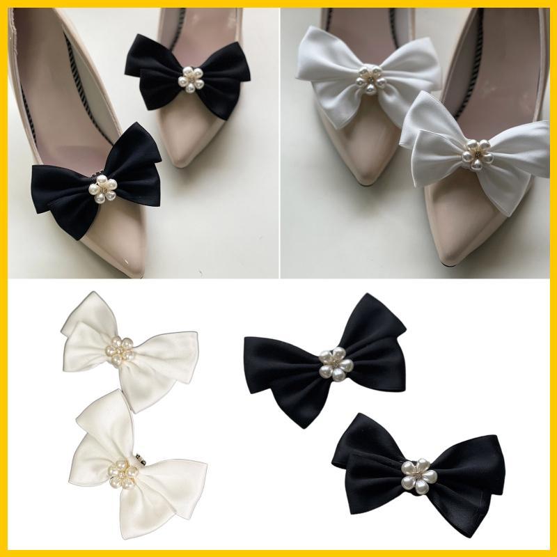 Melhor Laço Sapato Decorações Clipe Acessório Casamento Noiva Preto Branco Bowknot Fivela