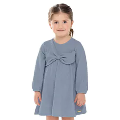 Vestido Infantil Menina Malha Tricô Laço Colorittá Azul