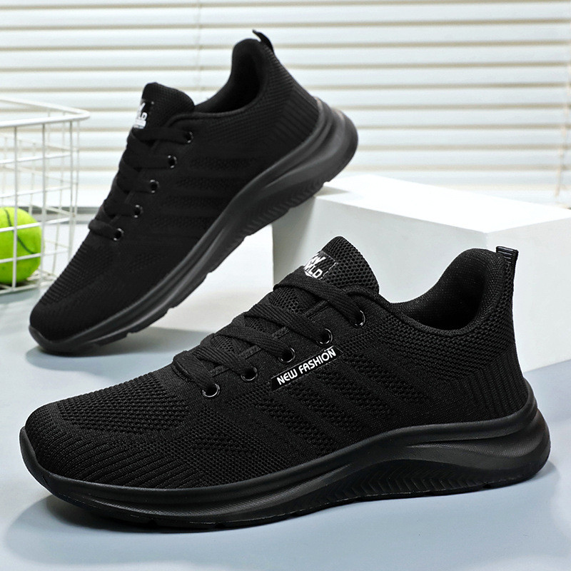 Novos tênis masculinos respiráveis, modelo minimalista, pretos, para esporte e lazer.