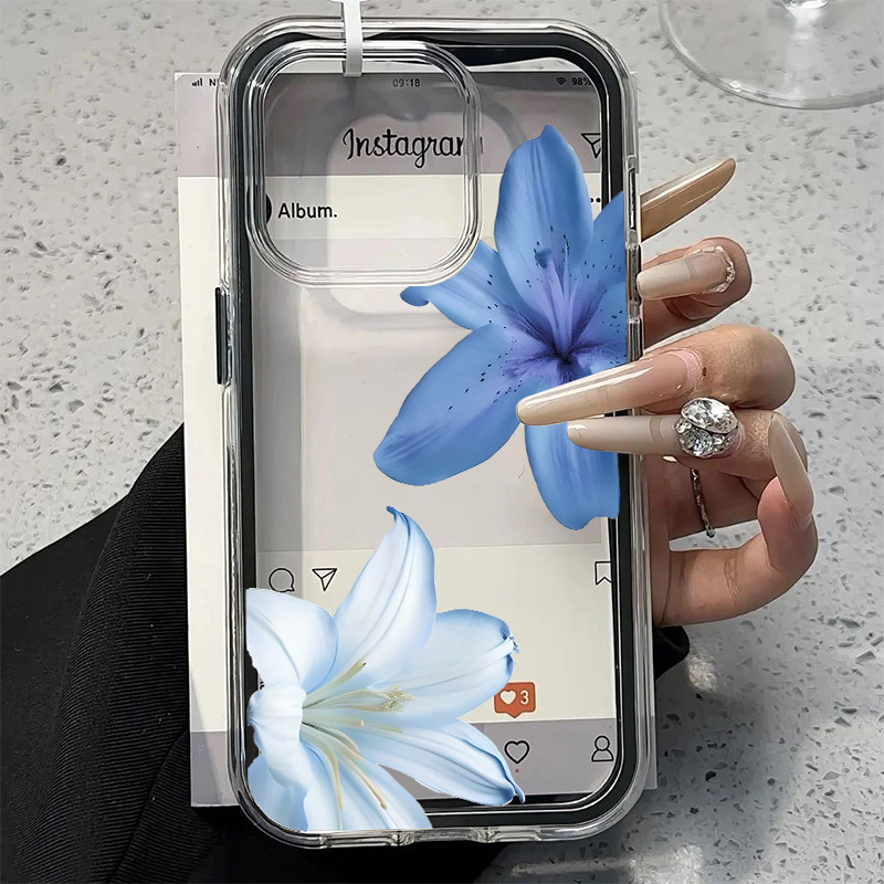 Capa 3 em 1 Lírio Azul Antichoque para iPhone 18 Pro Max 18 Pro 17 16 15 14 13 12 11 Pro Pro Max Reforçada