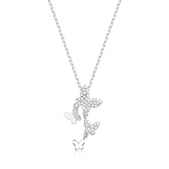 Colar Feminino de Prata 925 Borboletas Cravejadas
