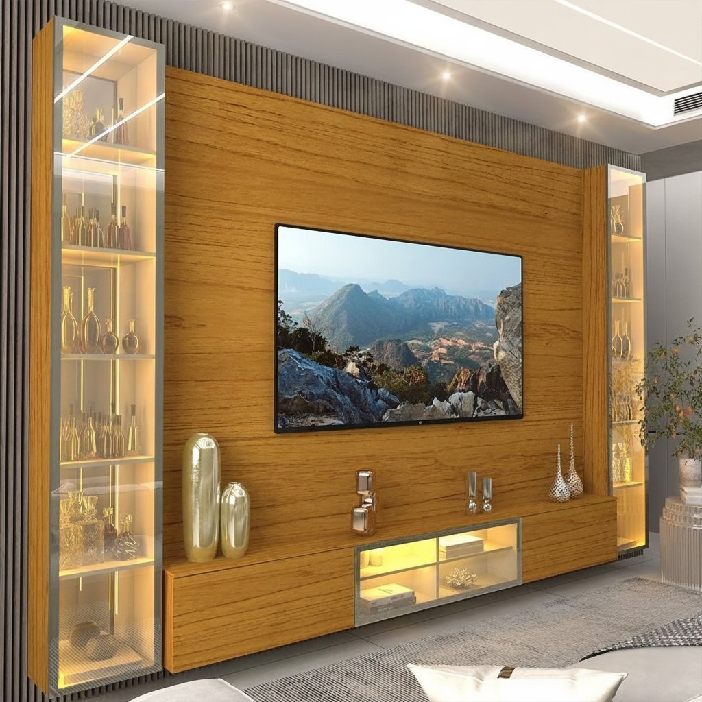 Estante para TV e Home Theater até 90 Polegadas 100% MDF com LED com Vidro Reflecta 293,4CMX217,6cm Luminare Yescasa