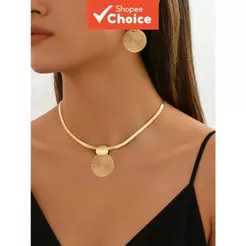 Criativo Disco Geométrico Pingente Colar Brinco Conjunto Feminino Espiral Clavícula Corrente Jóias Presente