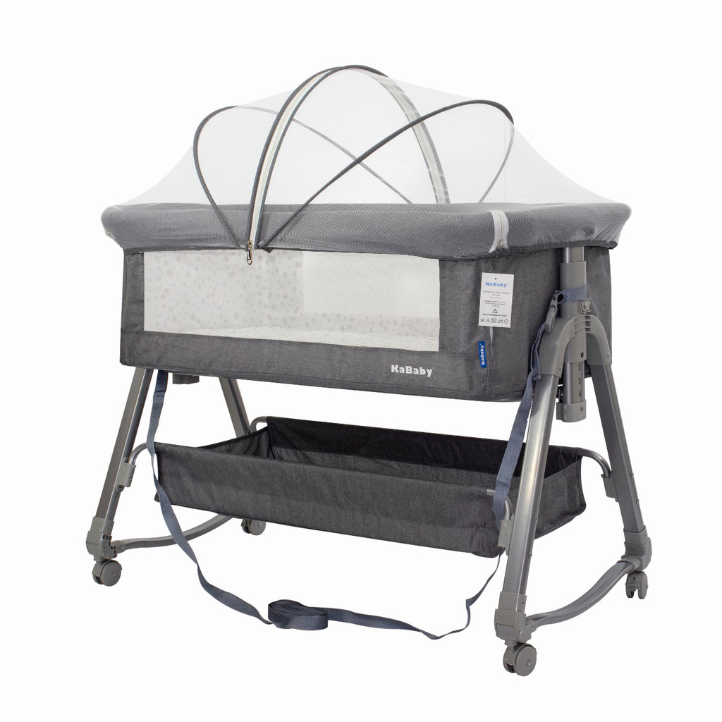 Berço Portátil Moises Co-bed Dobrável Com Abertura Lateral Balanço Mosquiteiro e Cesto até 9kg Cinza KaBaby