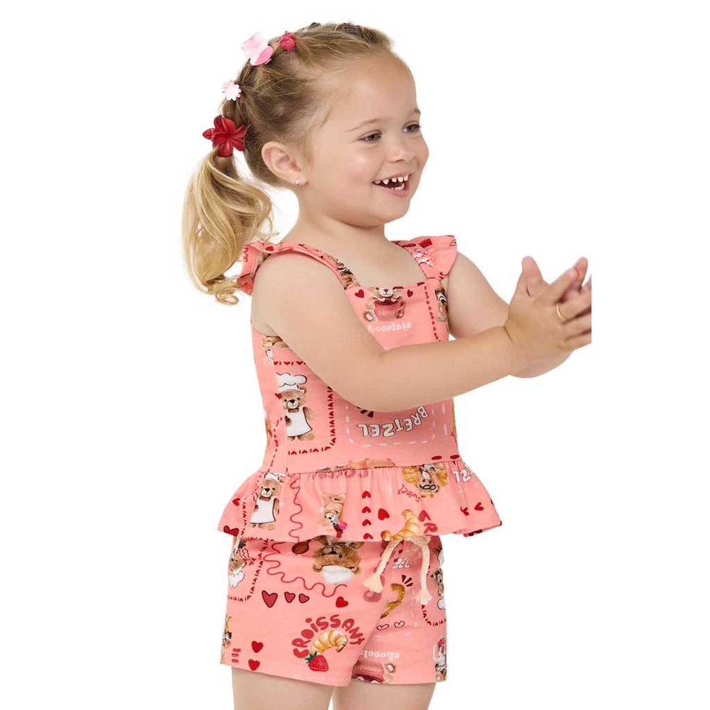 Conjunto Infantil Menina Estampa Ursinhos Elian Rosa