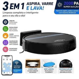 Aspirador de Pó Para Casa Robô Inteligente Com Sensores Anti- queda voltmax