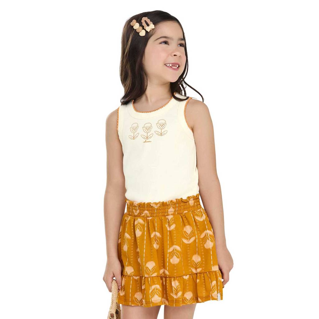 Conjunto Infantil Menina Ribana Floral Elian Bege