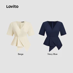 (RCL) Lovito Elegante Blusa Primavera/verão Blusa Offwhite para Mulheres L138AD845