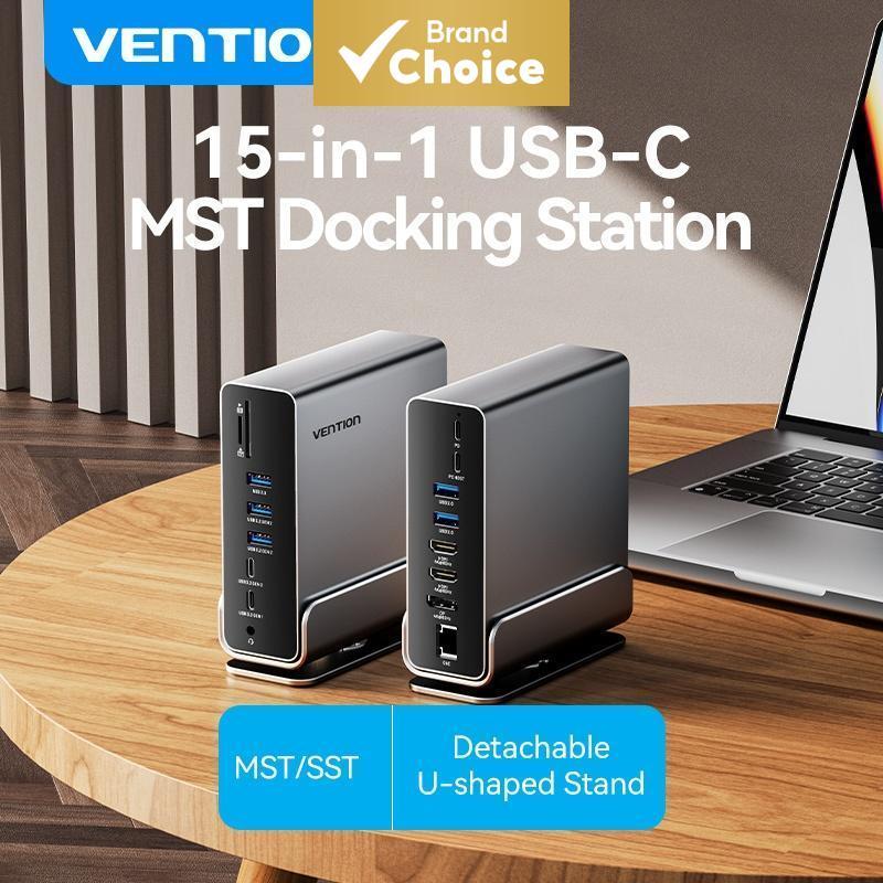 Estação de acoplamento multifuncional Vention 15 em 1 Tipo C MST 10Gbps 4K HDMI DP RJ45 SD TF adaptador para a série