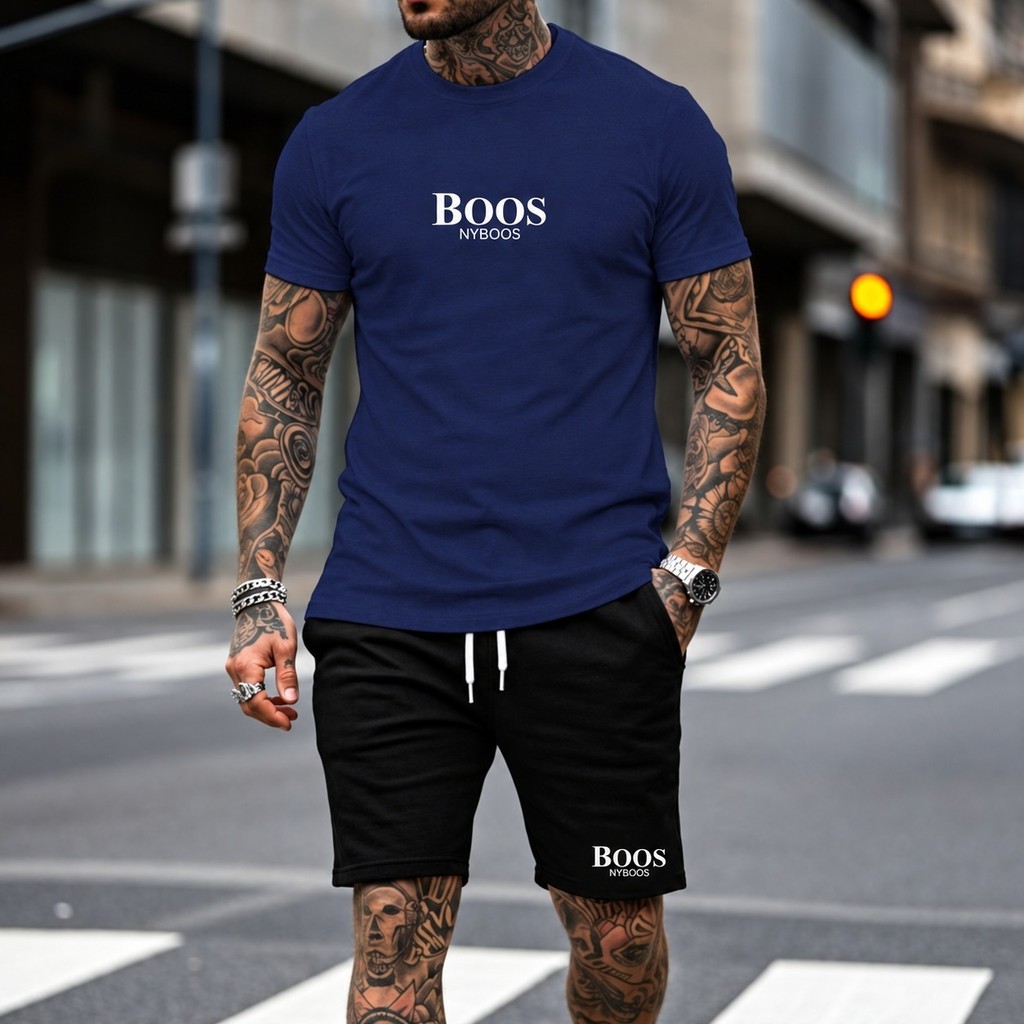 Kit 2 Peças Conjunto Masculino Camiseta 100% Algodão + Short Moletom Moda Masculina Streetwear Lançamento
