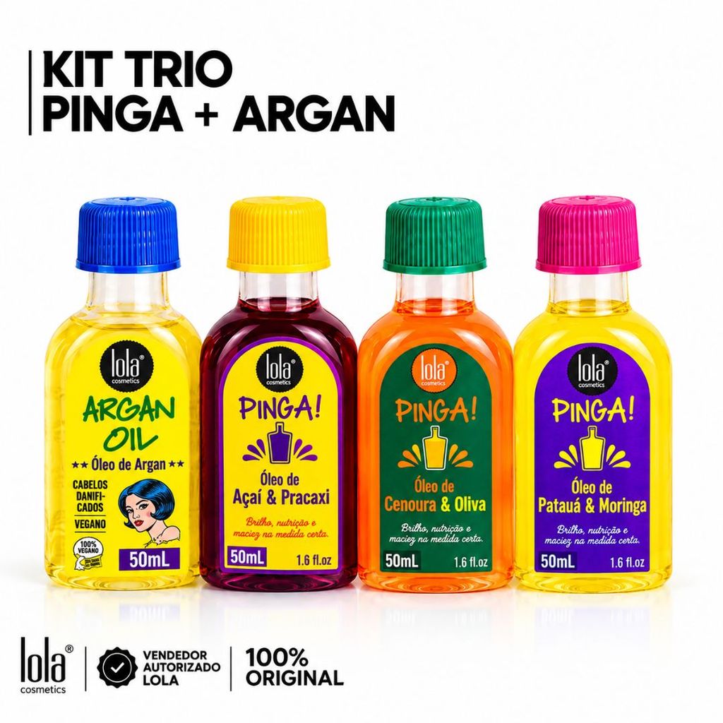 Lola Cosmetics Oleo Argan 50ml & Trio De Oleo Pinga 50ml - 4 Unidades