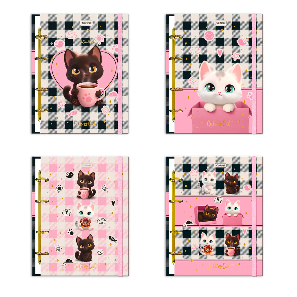Caderno Argolado Colegial 80fls Cute & Cat - CADERSIL